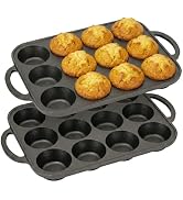 Flavehc 2pack Cast Iron Muffin Pans for Baking 12 Cup Regular Size Cupcake Pan with Handle Pre-Se...
