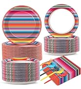 Qyeahkj 50 Guests Mexican Serape Fiesta Party Plates and Napkins Party Supplies Cinco De Mayo Par...