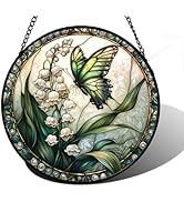 DASTOLL Stained Glass Window Hanging, Lily of The Valley Flower Butterfly Suncatcher for Doors Ho...