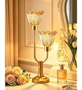 TECHYAP Mid Century Modern Gold Table Lamp Vintage Lamp Gift Dimmable | Nightstand Lamp Amber Gla...