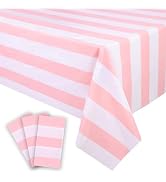 Kesfey 3 Packs Pink and White Vertical Striped Tablecloth 54 x 108 Inch Pink Stripe Table Cloths ...