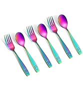 Pimoys 6 Pieces Toddler Utensils Kids Rainbow Silverware Stainless Steel Toddler Forks and Spoons...