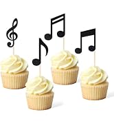 36Pcs Black Musical Notes Cupcake Toppers, Glitter Note Cupcake Picks For Rock Music Concerts, Th...