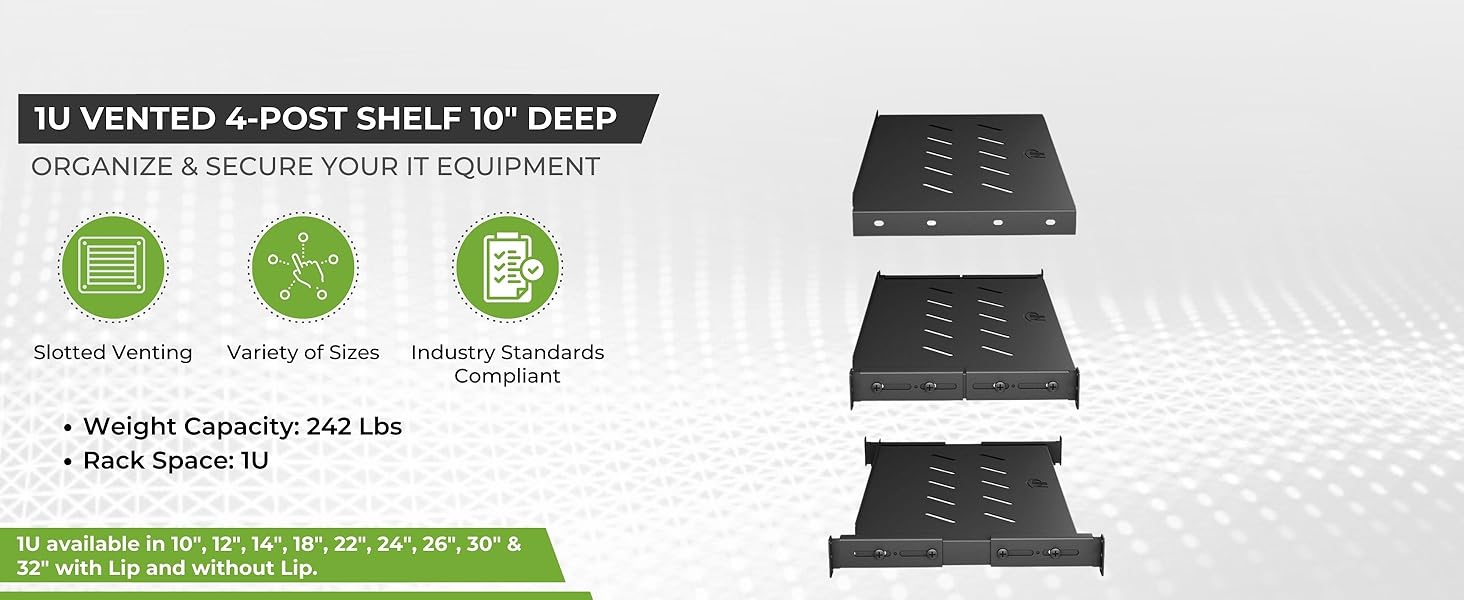 NavePoint 1U Vented 4-Post Shelf