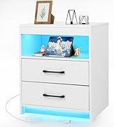 ansefe Night Stand with Charging Station and Ambient Light, LED Nightstand with USB-C Ports and O...