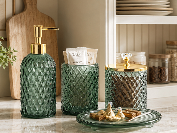 green glass bathroom set