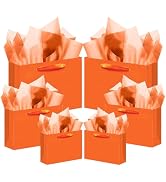 qiqee 10PCS Bright Orange Gift Bags with Ribbon Handles Mulit Assorted Sizes Gift Wide Bags (2pcs...