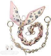 Beaded Phone Charms Wrist Strap,Cute Phone Chain Wristlet,Gold Metal Scraf Purse Bag Charm Chain,...