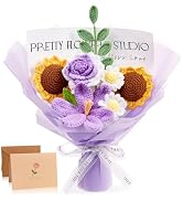 ZHIYUXI Purple Crochet Flower Bouquet Crochet Sunflowers Tulips Roses for Home Decor Wedding Anni...