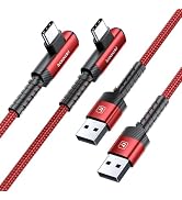 toocki USB C Cable Right Angle, 2-Pack 6.6ft USB A to USB C Charger Cable | Red, 90 Degree, Braid...