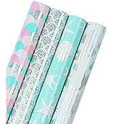 WRAPAHOLIC Wrapping Paper Roll - Mermaid Scale and Jellyfish Design with Colorful Foil for Birthd...