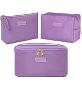 MAANGE Travel Makeup Bag - Large Makeup Bag with 2pcs Small Makeup Bag Portable Leather Cosmetic ...