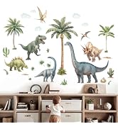 Amimagen Large Dinosaur Wall Decals - Tropical Palm Tree Leaf Dino Wall Stickers - Nursery Kids B...