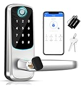 Smart Door Lock with Handle,Keyless Entry Door Lock,8-in-1 Fingerprint Door Lock with Keypad - Fr...
