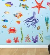 BASHOM DS12-8048 128 Pieces Under The Sea Wall Decals Ocean Fish Stickers Turtle Jellyfish Seawee...