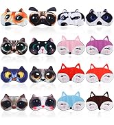 ZOOFOX 16 Pack Cute Animal Eye Mask, Soft Blackout Blindfold Sleeping Mask with Adjustable Strap,...