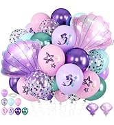 Mermaid balloons Pink Purple with Shell Foil Balloon, 12 Inch Mermaid Sea Star Printed Balloons, ...