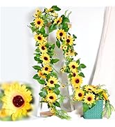 Naidiler Vibrant Full Sunflower Garland for Decoration, 6.2Ft Pretty Sunflower Vine for Wedding B...