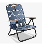 CleverMade Kove Twilight Blue Beach Camping Chair, Hands Free Carrying Strap + Real Wood Handles ...
