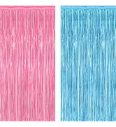 2 Pack Gender Reveal Decorations, 3.28 FT x 7.05 FT Pink and Blue Fringe Backdrop, Metallic Boy o...