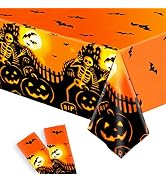 Large, Skeleton Halloween Table Cloth - 108x54 Inch, Pack of 2 | Halloween Pumpkin Tablecloth, Ha...