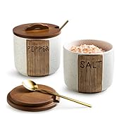YHOJOY Ceramic Salt and Pepper Bowl, 10 Oz Salt Cellar with Lid and Spoons, Salt Containers for C...