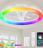 LEDIARY RGB Low Profile Ceiling Fans with Lights and Remote, 20 Inch Dimmable Modern Fan Light(30...
