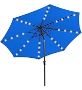 JEAREY Upgrade 9FT LED Lighted Patio Umbrella, Solar Outdoor Umbrella, Tilt Table Umbrella for Po...