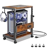 Computer Tower Stand with Charge Station and USB Charging Port - Height Adjustable PC Tower Stand...