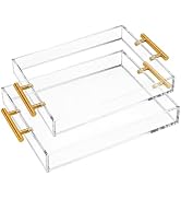 Dinceer 2Pack Acrylic Serving Tray, Clear Acrylic Trays with Metal Handles, Large and Small Decor...