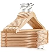 Amber Home Solid Wood Suit Coat Hangers 30 Pack, Smooth Natural Finish Wooden Dress Hangers with ...