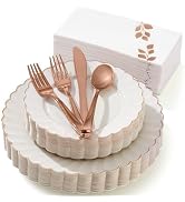 By Madee: HEAVYWEIGHT 175 Pc Thanksgiving Plates Disposable Dinnerware Set | Ivory Scalloped Plas...