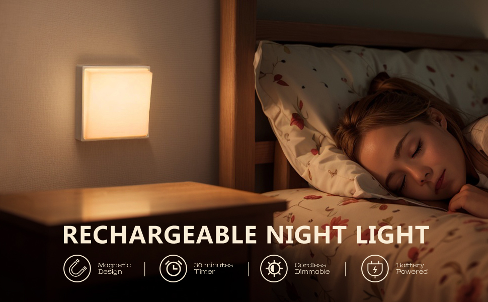 Vecoter LED Night Light, Magnetic Nightlight with Rechargeable Battery,Dimmable,30-Minute Timer