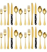 24 Piece Gold Flatware Set With Steak Knives Stainless Steel Silverware For 4 A · HOUSEWARE Forks...