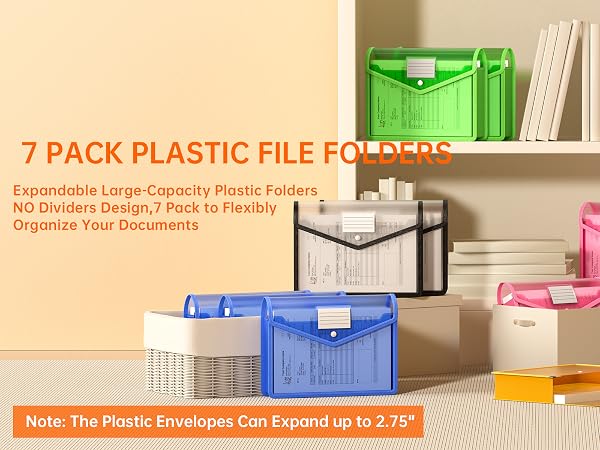 Plastic Expanding File Folder, Transparent en velopes with Snap Closure