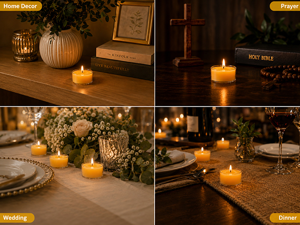 clean burning, unscented, small candles, votive, natural beeswax, pure beeswax, home
