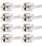 8 Pack Brushed Nickel Door Handles Privacy Door Levers, Keyless Interior Door Knobs Flat Square L...