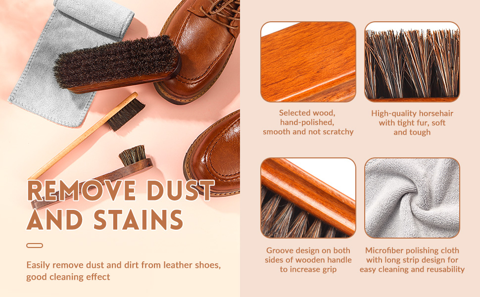 Horsehair Shoe Brush Kit Cleaning Leather Shoes Boots Care Brush Suede Cleaning Brush