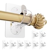 No Drill Curtain Rod Brackets, (8 Pack) Self Adhesive Curtain Rod Holders No Screw Nail-Free, Adj...