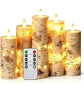 Da by 5 Pack Birch Bark Real Wax Flameless Taper Candles, Lifelike Flickering LED Candles with Co...