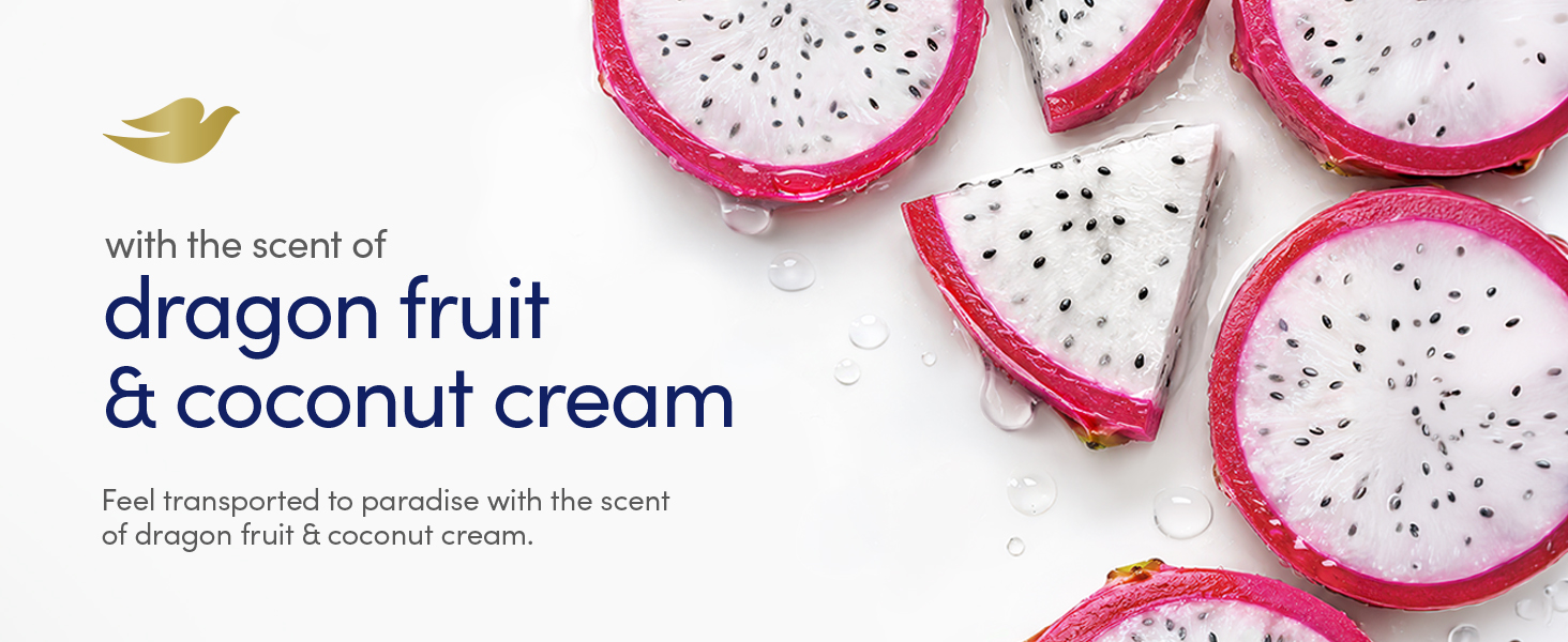 Dragon fruit and coconut cream fragrance message with slices of dragon fruit with water droplets