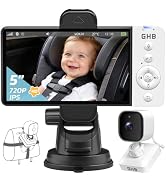 GHB Wireless Baby Car Camera 5" HD, 3500mAh Baby Monitor 2000mAh Camera Non WiFi, Temperature Ale...
