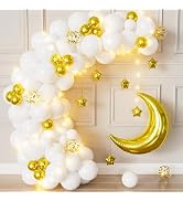 Adeyoo White and Gold Party Decorations, Gold White Balloons Moon Star Foil Balloons, LED String ...