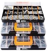 HongWay 2000pcs Hardware Assortment Kit with 64 Sizes Bolts, Nuts & Washers Assortment and Metal ...