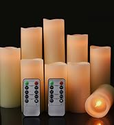 Flameless Battery Operated Led Candles-Set of 9(H 4" 5" 6" 7" 8" 9" x D 2.2") Real Wax Flickering...