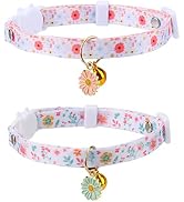 2 Pack Cotton Breakaway Cat Collar with Bell,Beige & White Flowers Pendant Cute Cat Collar Kitten...