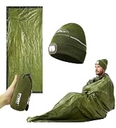 IVYWNT Emergency Sleeping Bag & LED Beanie Hat Set, Waterproof Thermal Mylar Bivy Sack, Portable ...