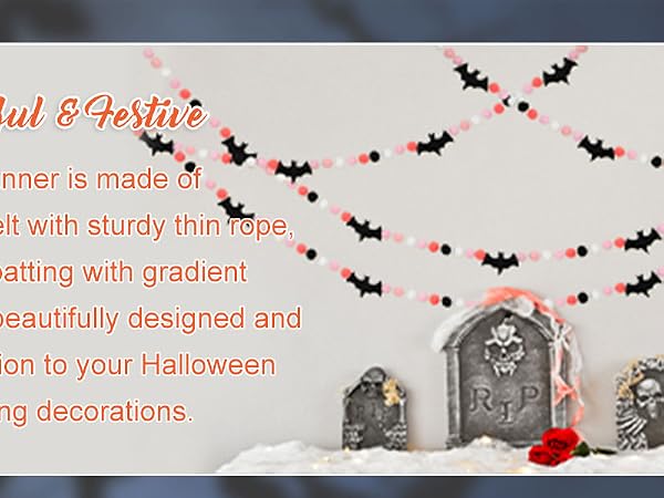 WH5112 8.2Ft Halloween Banner Felt Bats Balls Banner