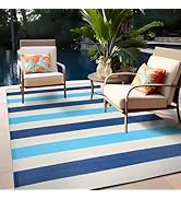 Rugshop Contemporary Stripe Reversible Crease-Free Waterproof Premium Recycled Plastic Outdoor Ru...