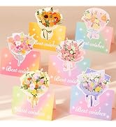 12 Pack Greeting Cards, Floral Bouquet Rainbow Gradient Design, Best Wishes for Birthday, Graduat...